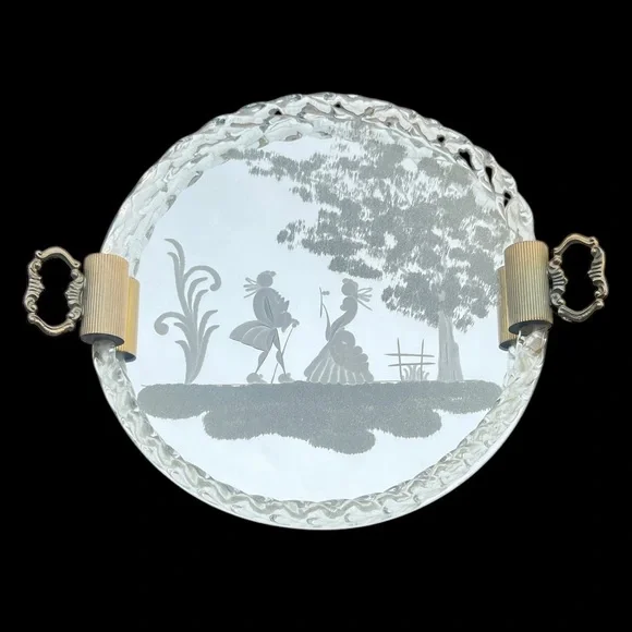Vintage Venetian Glass Etched Mirror Tray Vanity Serving Ercole Barovier Italy - Picture 1 of 7